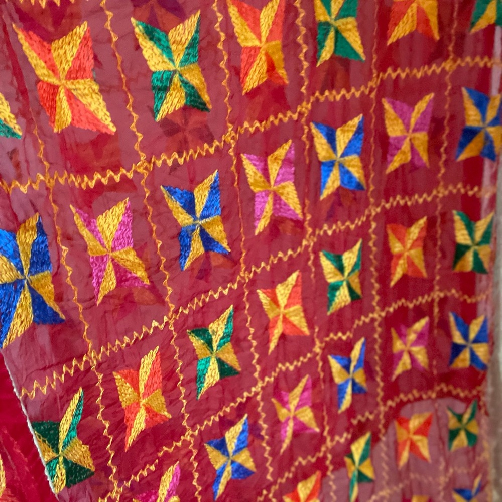 Red phulkari punjab India pakistan